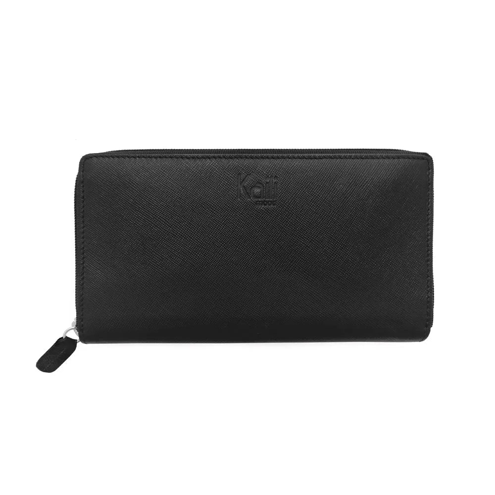 K10838AB | Portafogli Donna in Saffiano Vera Pelle. Colore Nero. 6 slot per carte di credito. Dimensioni da chiuso: cm 18,5 x 10 x 2,5. Confezione: Gift Box rigido fondo/coperchio - STREET STYLE