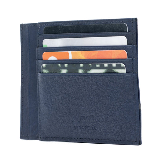 K10907DB | Document/Credit Card Holder in Genuine Leather Col. Blue - STREET STYLE