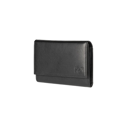 K11433AB | Women's wallet in genuine full-grain leather, with light grain. Black colour. Dimensions when closed: 14 x 10.5 x 2.5 cm. Packaging: Rigid bottom/lid gift box - STREET STYLE