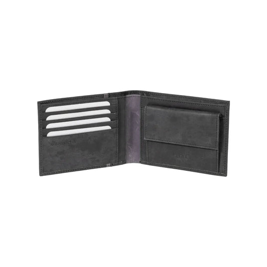K12203AF | Men's Wallet in Genuine Full Grain Leather, Naked. Black Color. RFID Protection. Closed Dimensions: 12.5 x 9.5 x 2 cm. Packaging: Gift box bottom/lid - STREET STYLE