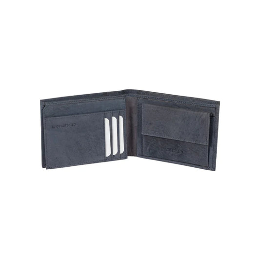 K12204DF | Men's Wallet in Genuine Full Grain Leather, Naked. Blue Color. RFID Protection. Closed Dimensions: 12.5 x 9.5 x 2 cm. Packaging: Gift box bottom/lid - STREET STYLE