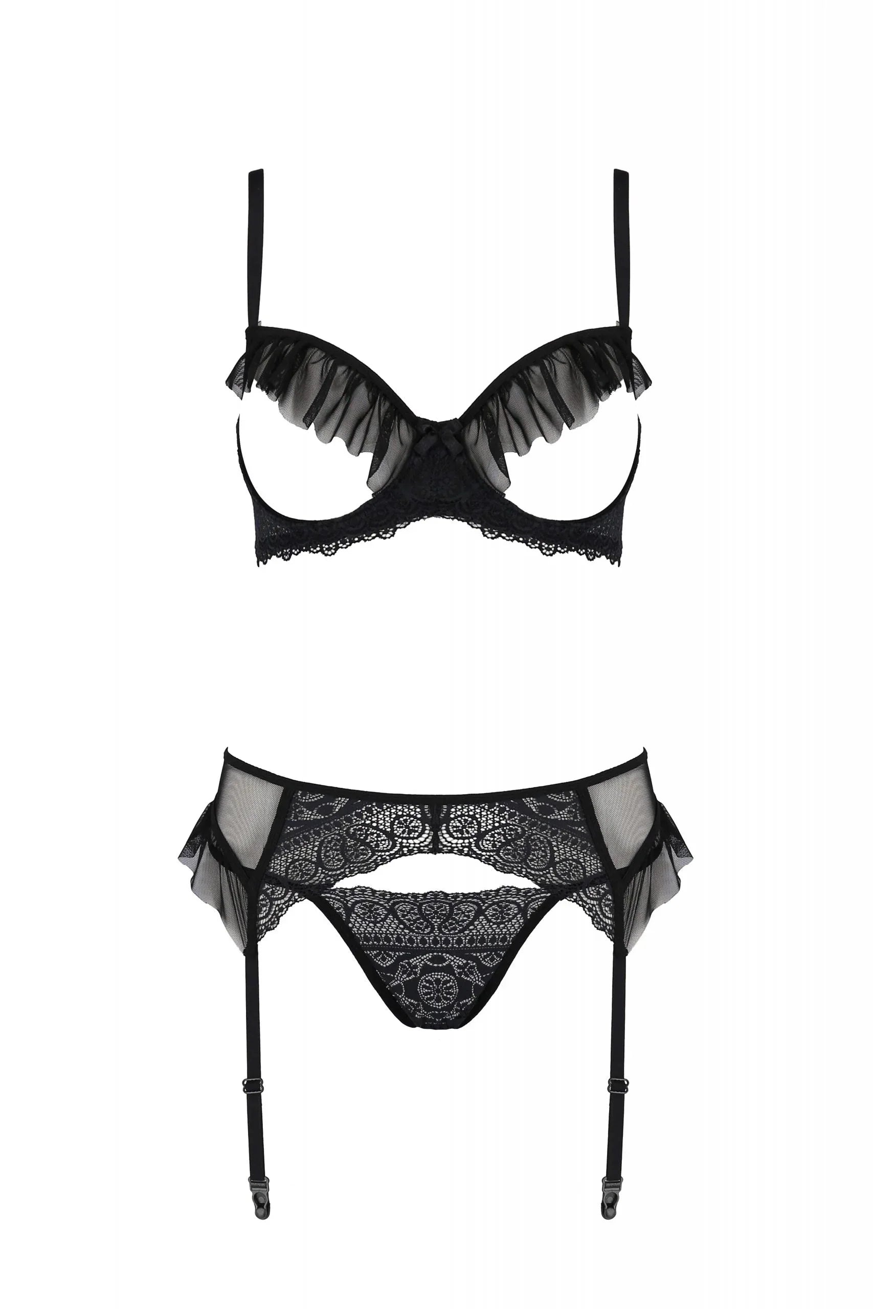 Sexy Open Cup Bra Garter Belt String Set Passion Kerria - STREET STYLE