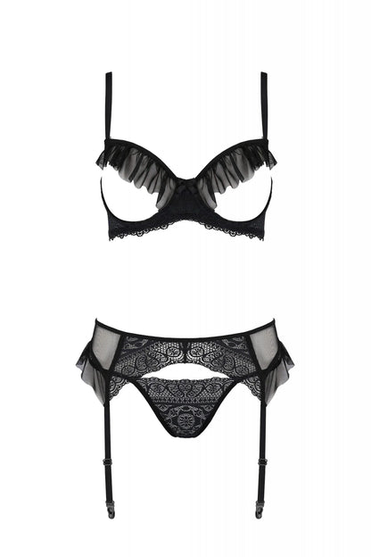 Sexy Open Cup Bra Garter Belt String Set Passion Kerria - STREET STYLE