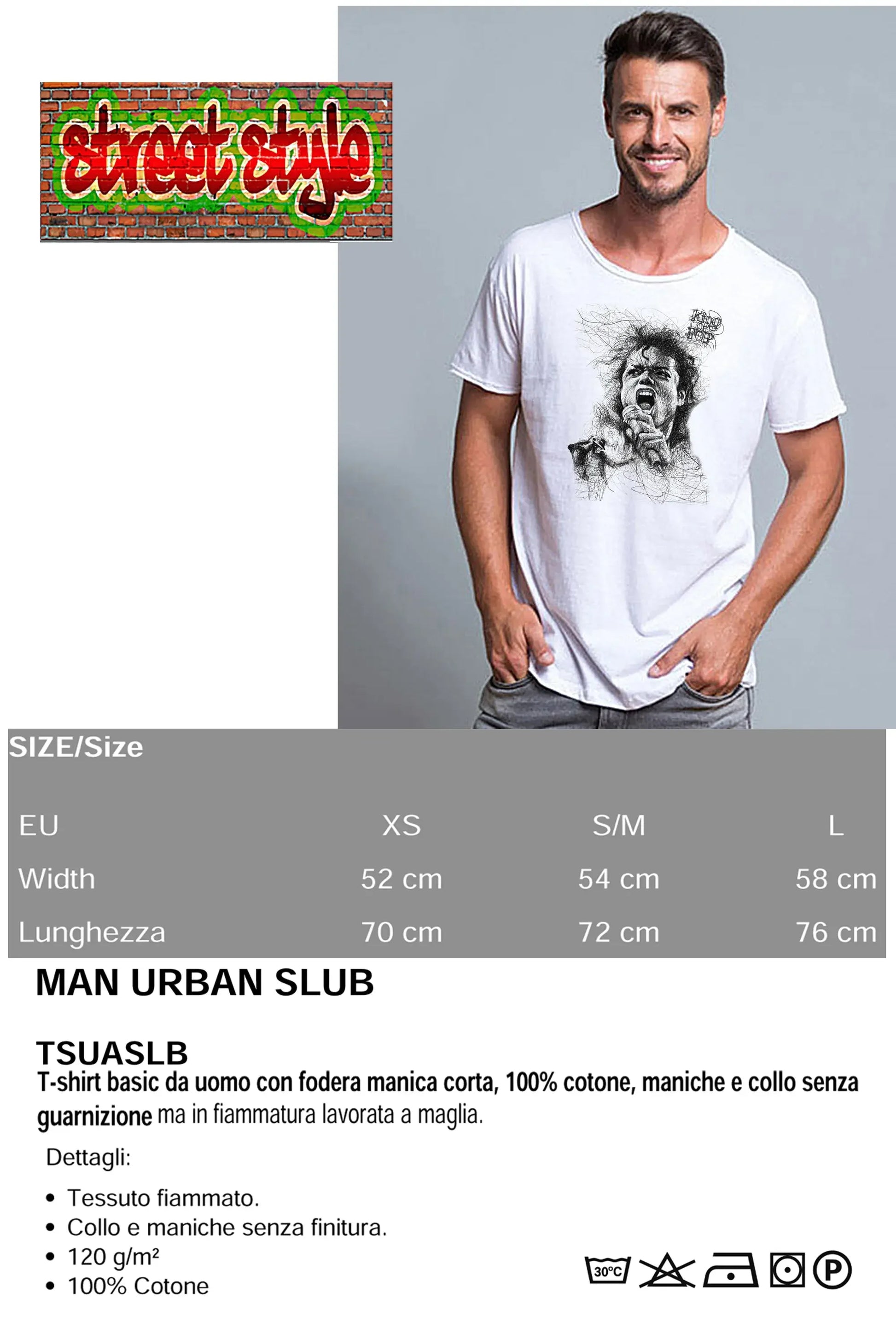 King of Pop The Legend Stilizzato Soggetto Cantante 18-42 T-shirt Urban Slub Men Uomo 100% Cotone Fiammato JK - STREET STYLE