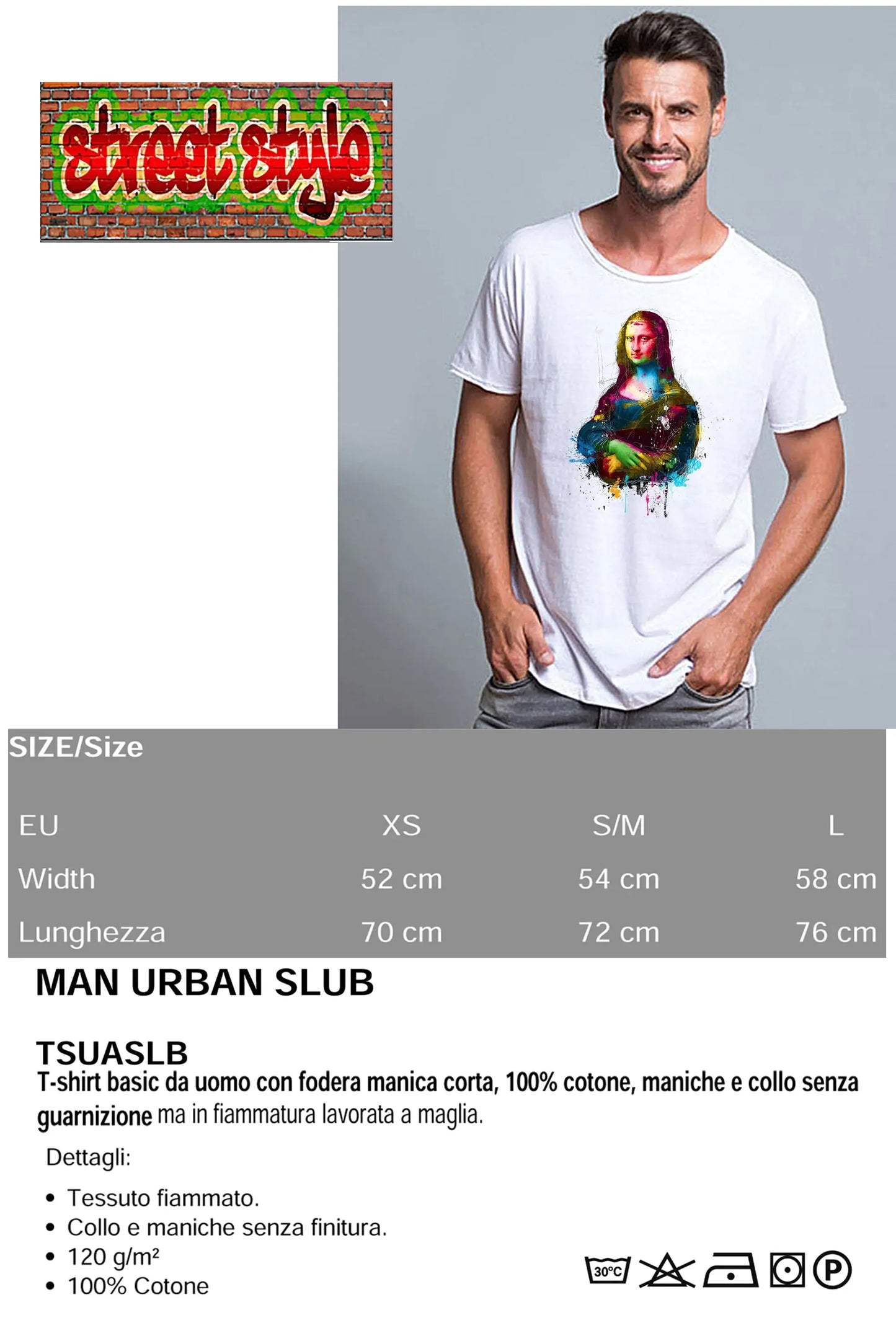 La Gioconda Art. Color Stilizzato 18-20-37 T-shirt Urban Slub Men Uomo 100% Cotone Fiammato JK - STREET STYLE