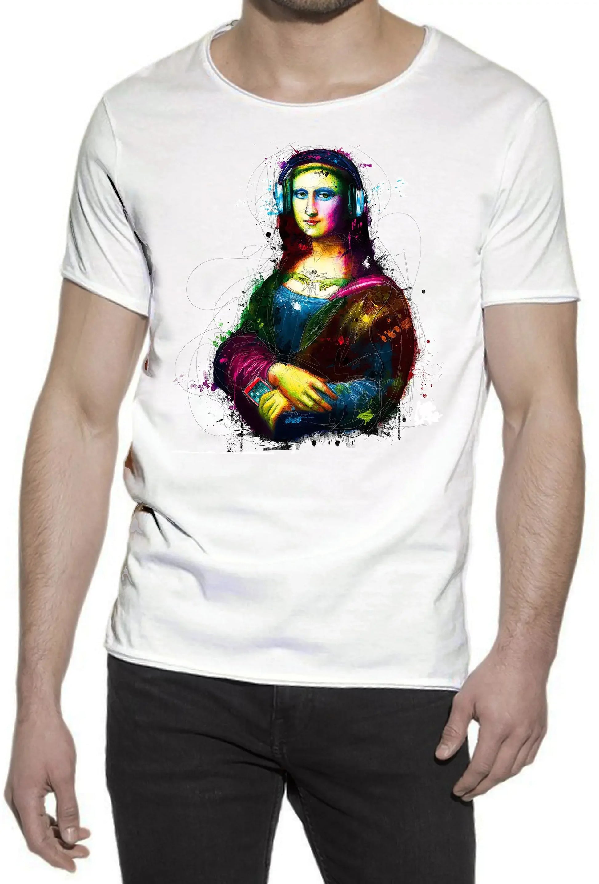 La Gioconda Pop Rock and roll Color Stilizzato 18-20-38 T-shirt Urban Slub Men Uomo 100% Cotone Fiammato JK - STREET STYLE