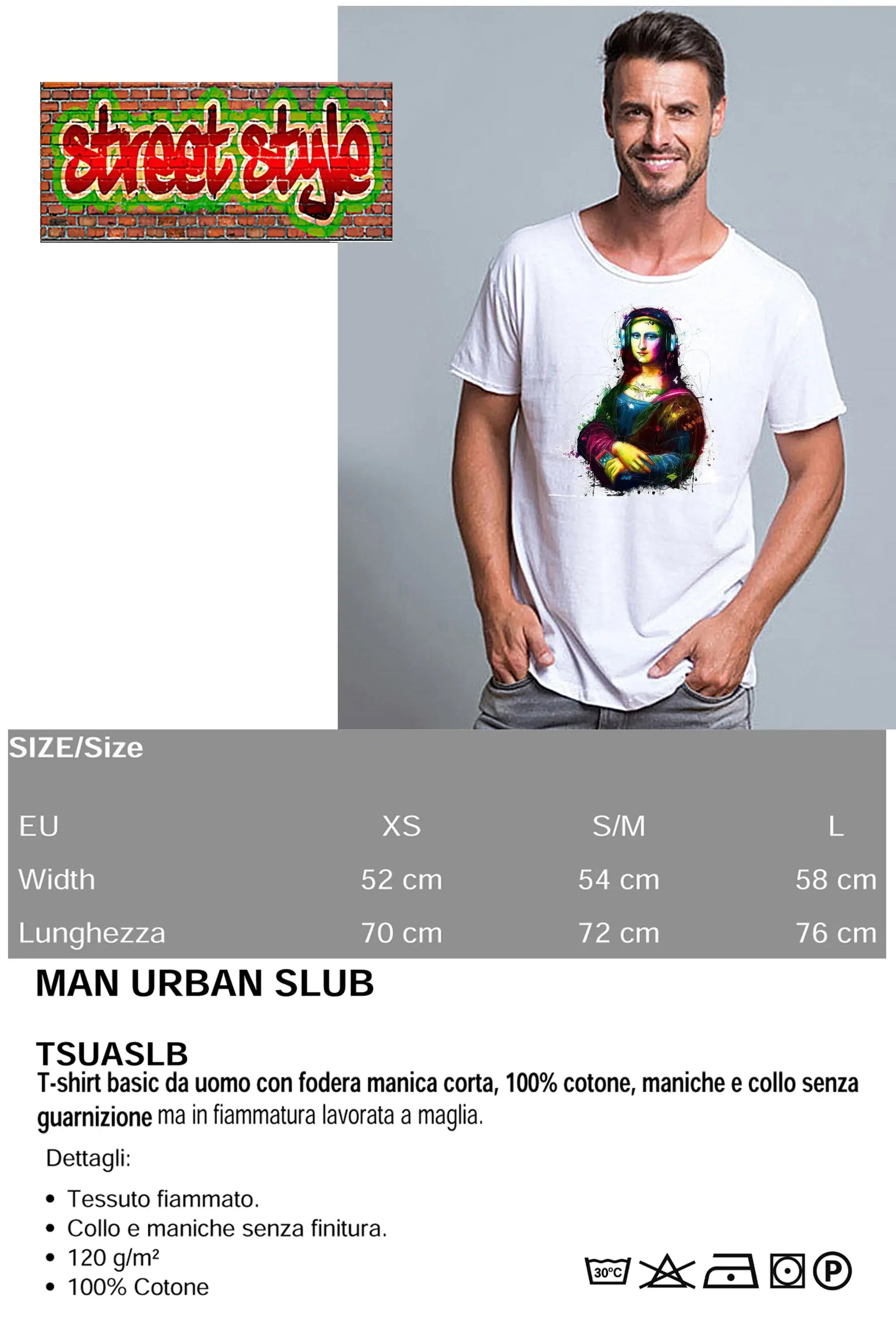 La Gioconda Pop Rock and roll Color Stilizzato 18-20-38 T-shirt Urban Slub Men Uomo 100% Cotone Fiammato JK - STREET STYLE