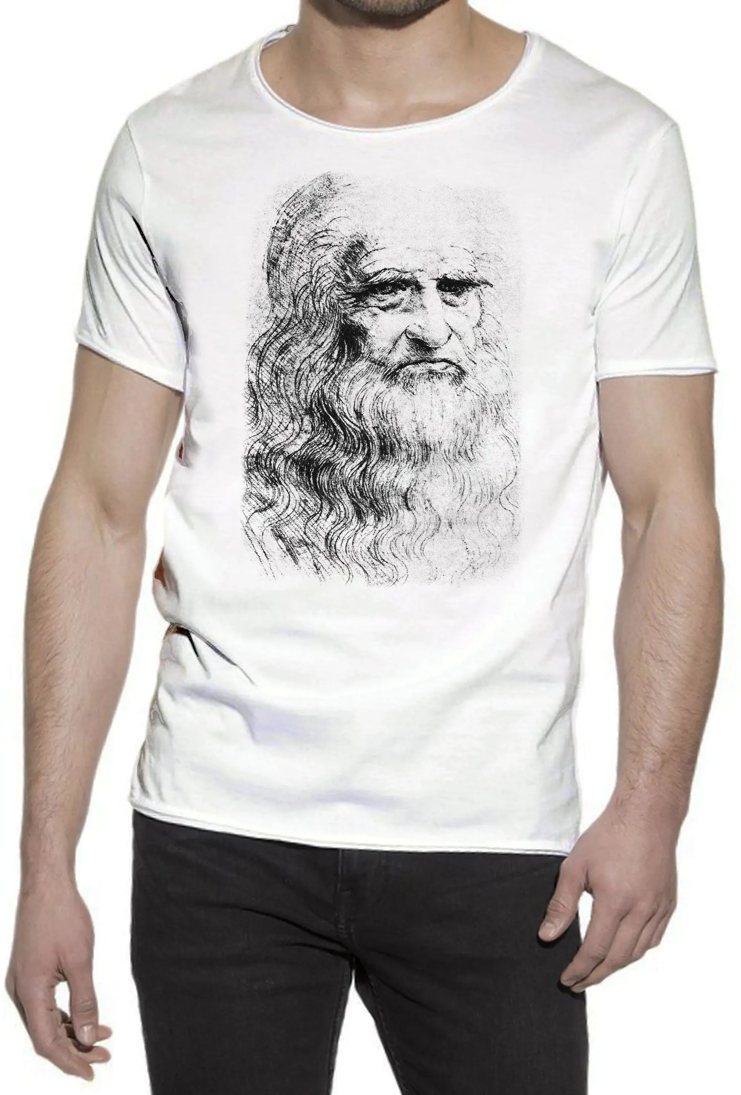 Leonardo da Vinci The Legend Stilizzato Soggetto Scultore e Pittore 18-0 T-shirt Urban Slub Men Uomo 100% Cotone Fiammato JK - STREET STYLE
