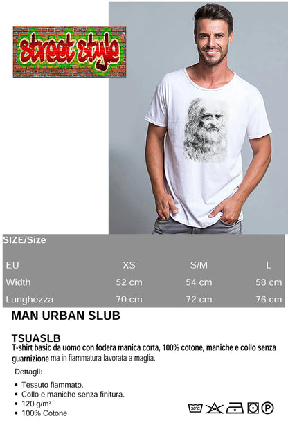 Leonardo da Vinci The Legend Stilizzato Soggetto Scultore e Pittore 18-0 T-shirt Urban Slub Men Uomo 100% Cotone Fiammato JK - STREET STYLE