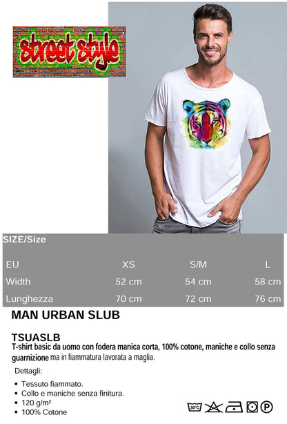 Leone Color Artistico Stilizzato 18-20-73 T-shirt Urban Slub Men Uomo 100% Cotone Fiammato JK - STREET STYLE