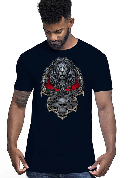 Lion Skull Tattoo 9044 T-shirt Urban Men Uomo 100% Cotone Pettinato JK - STREET STYLE