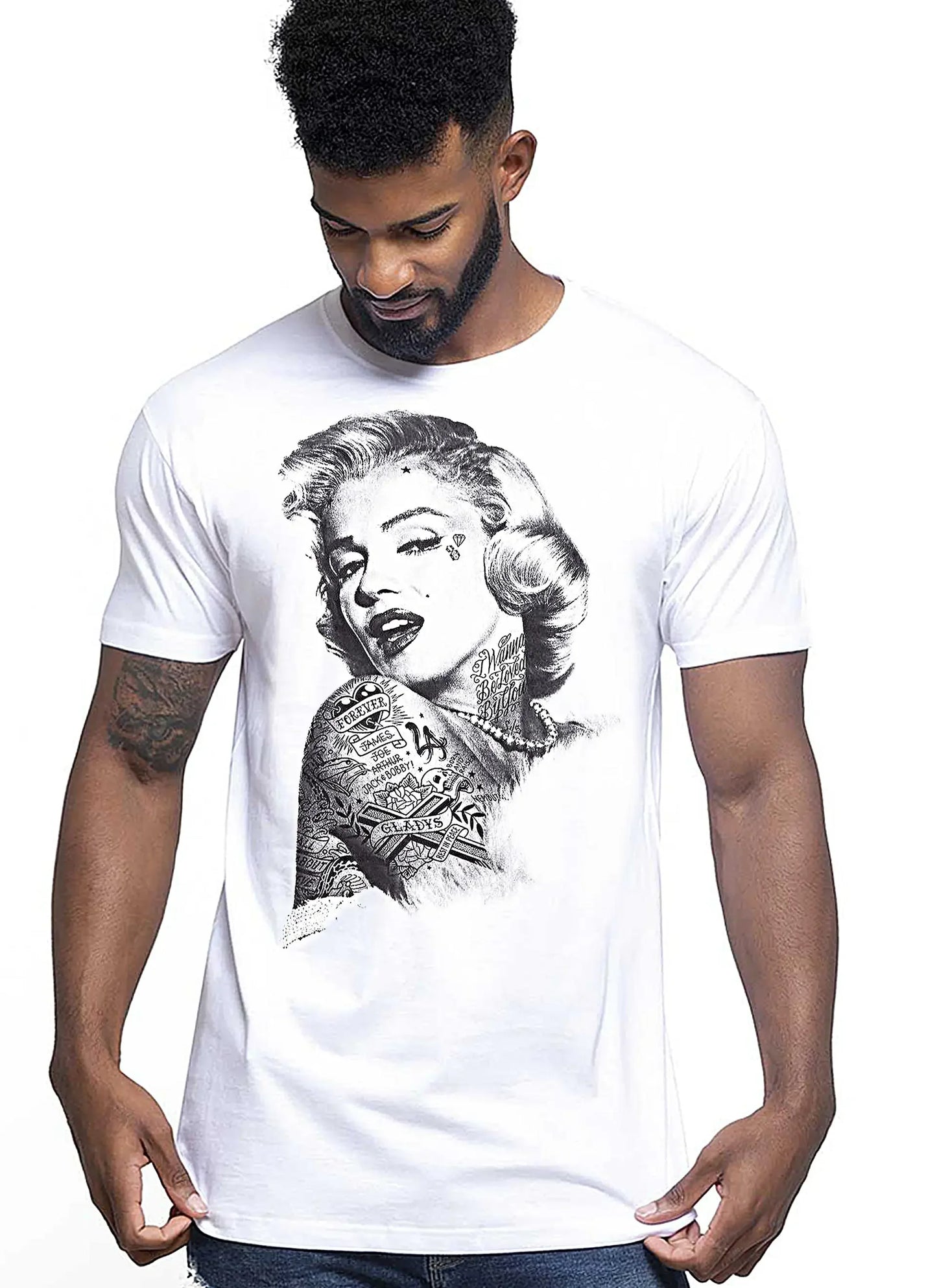Marilyn Monroe Skull Zombi Tattoo 9018 T-shirt Urban Men Uomo 100% Cotone Pettinato JK - STREET STYLE