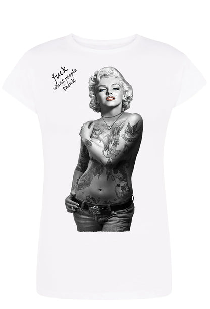 Marilyn Monroe Tattoo Legend Soggetto Attrice Cantante 9033-2 Lady Donna 100% Cotone Pettinato JK - STREET STYLE