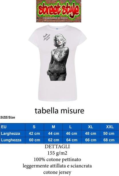 Marilyn Monroe Tattoo Legend Soggetto Attrice Cantante 9033-2 Lady Donna 100% Cotone Pettinato JK - STREET STYLE