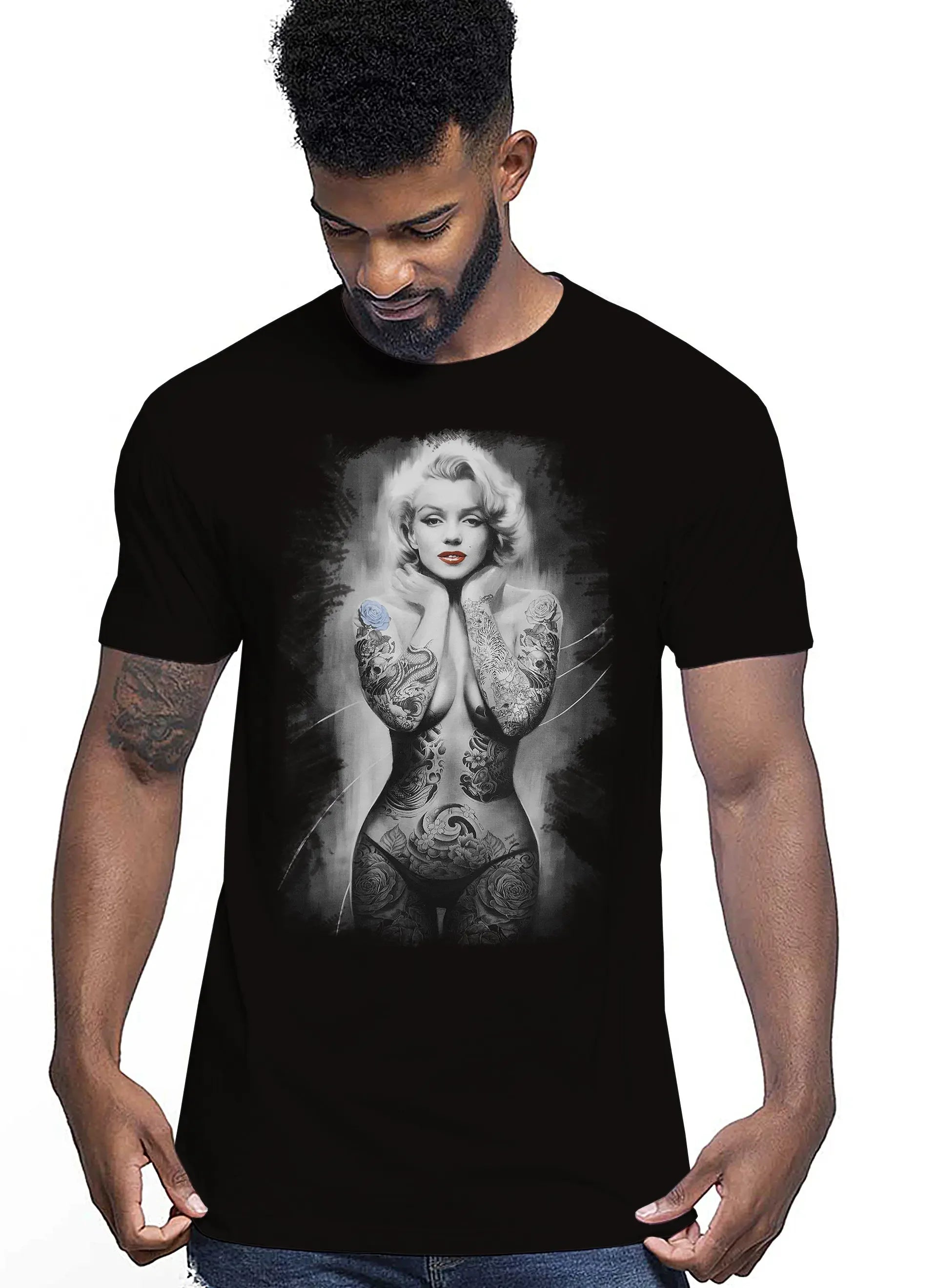 Marilyn The legend Atrice Nude Tattoo 9033-4 T-shirt Urban Men Uomo 100% Cotone Pettinato JK - STREET STYLE