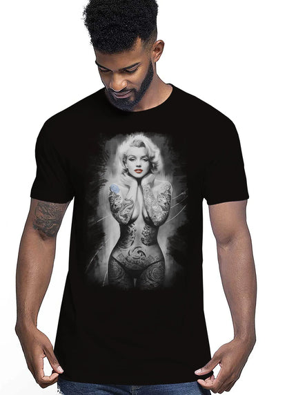 Marilyn The legend Atrice Nude Tattoo 9033-4 T-shirt Urban Men Uomo 100% Cotone Pettinato JK - STREET STYLE