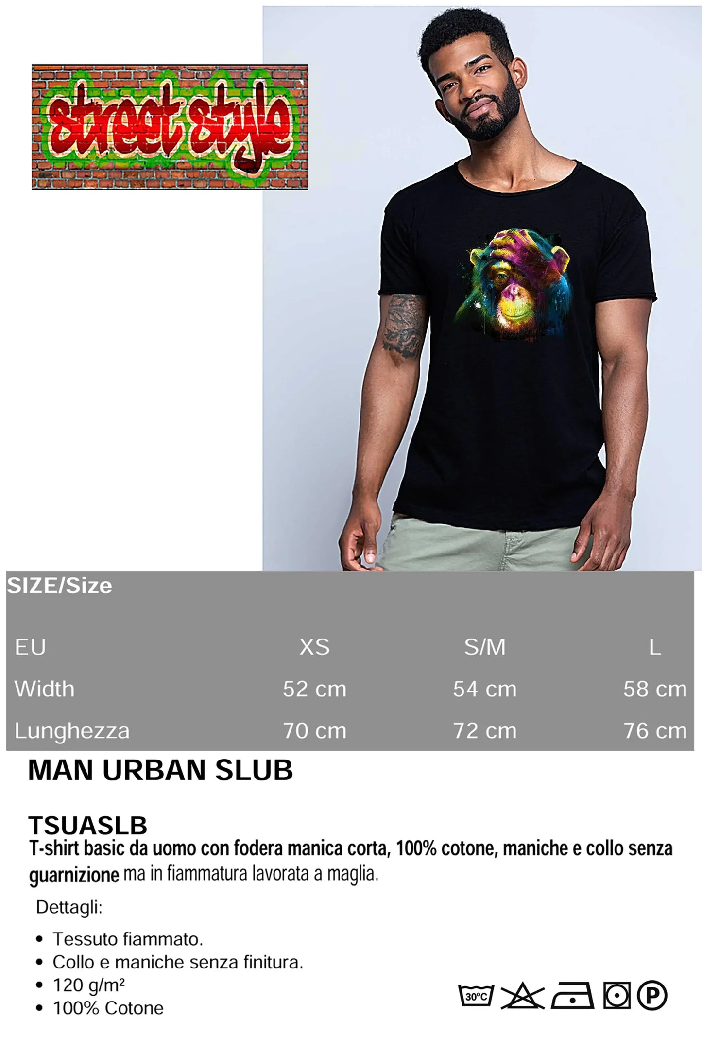 Monkey Color Stilizzato 18-20-30 T-shirt Urban Slub Men Uomo 100% Cotone Fiammato JK - STREET STYLE