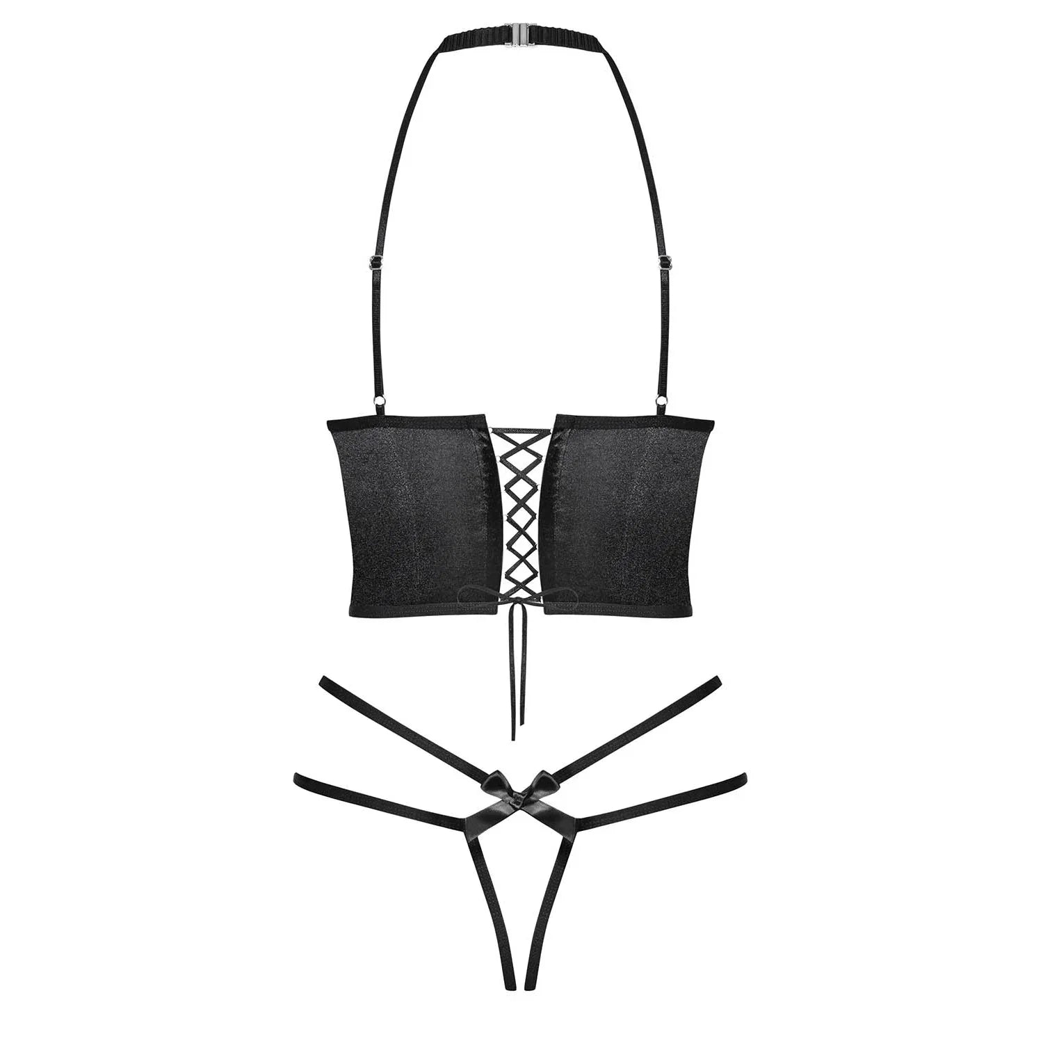 Sexy Open Cup Corset & String Obsessive Delishya Black - STREET STYLE