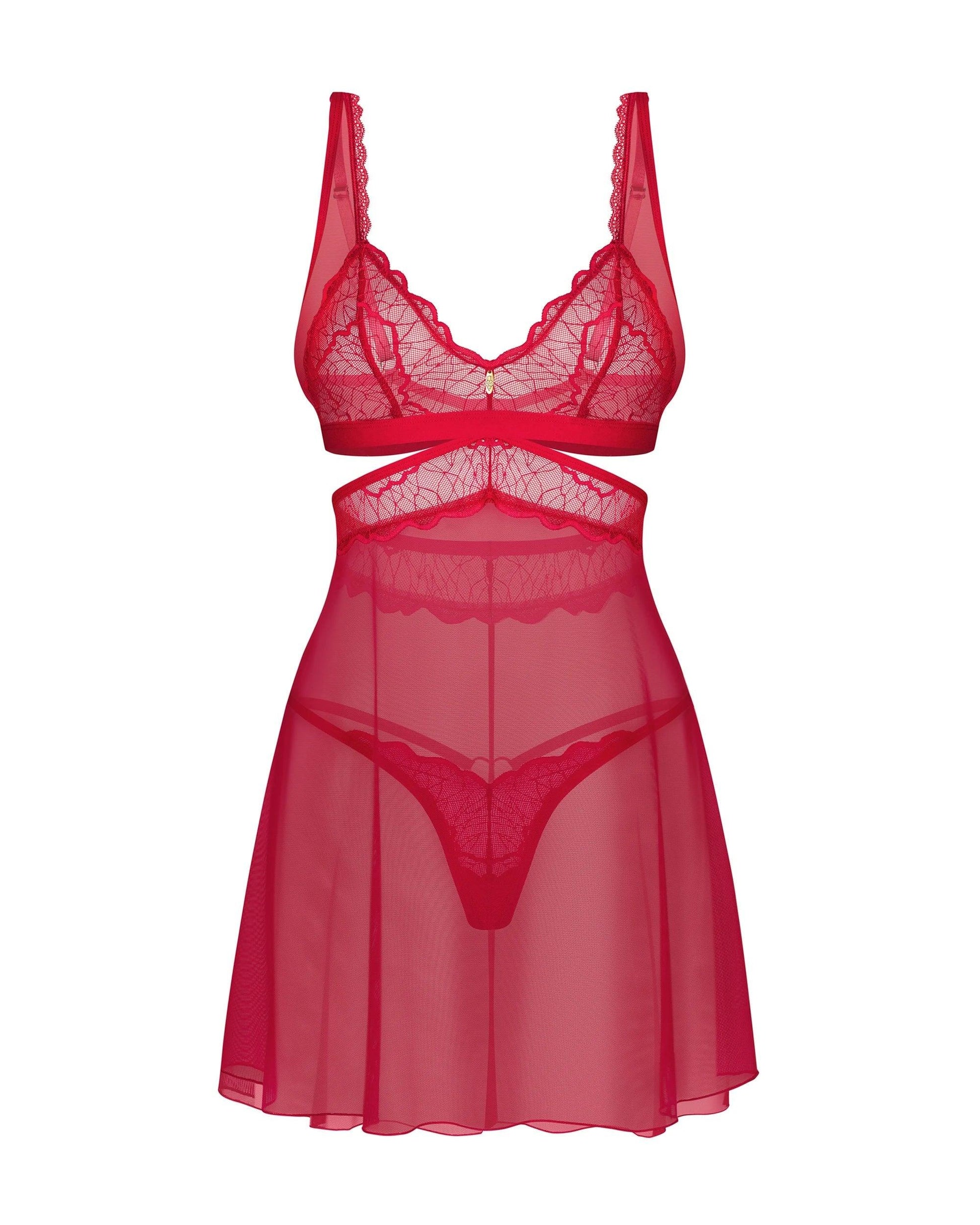 Red Lace Babydoll Lingerie Set with Thong – Comfort & Elegance - STREET STYLE