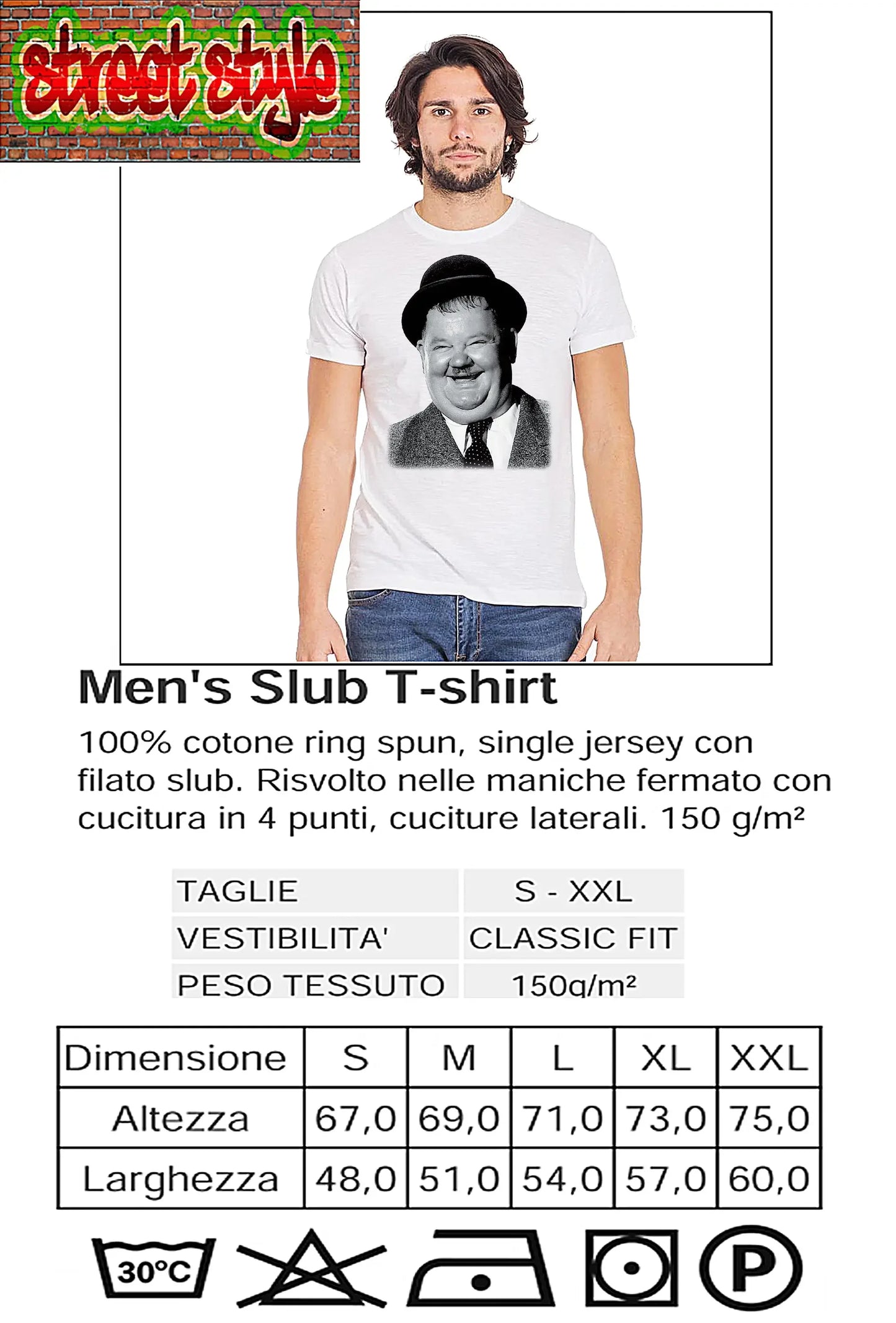 Oliver Hardy - T-shirt Uomo Urban Slub 100% Cotone - STREET STYLE