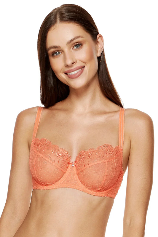 Sheer Mesh Balconette Bra Pamela Peach - STREET STYLE