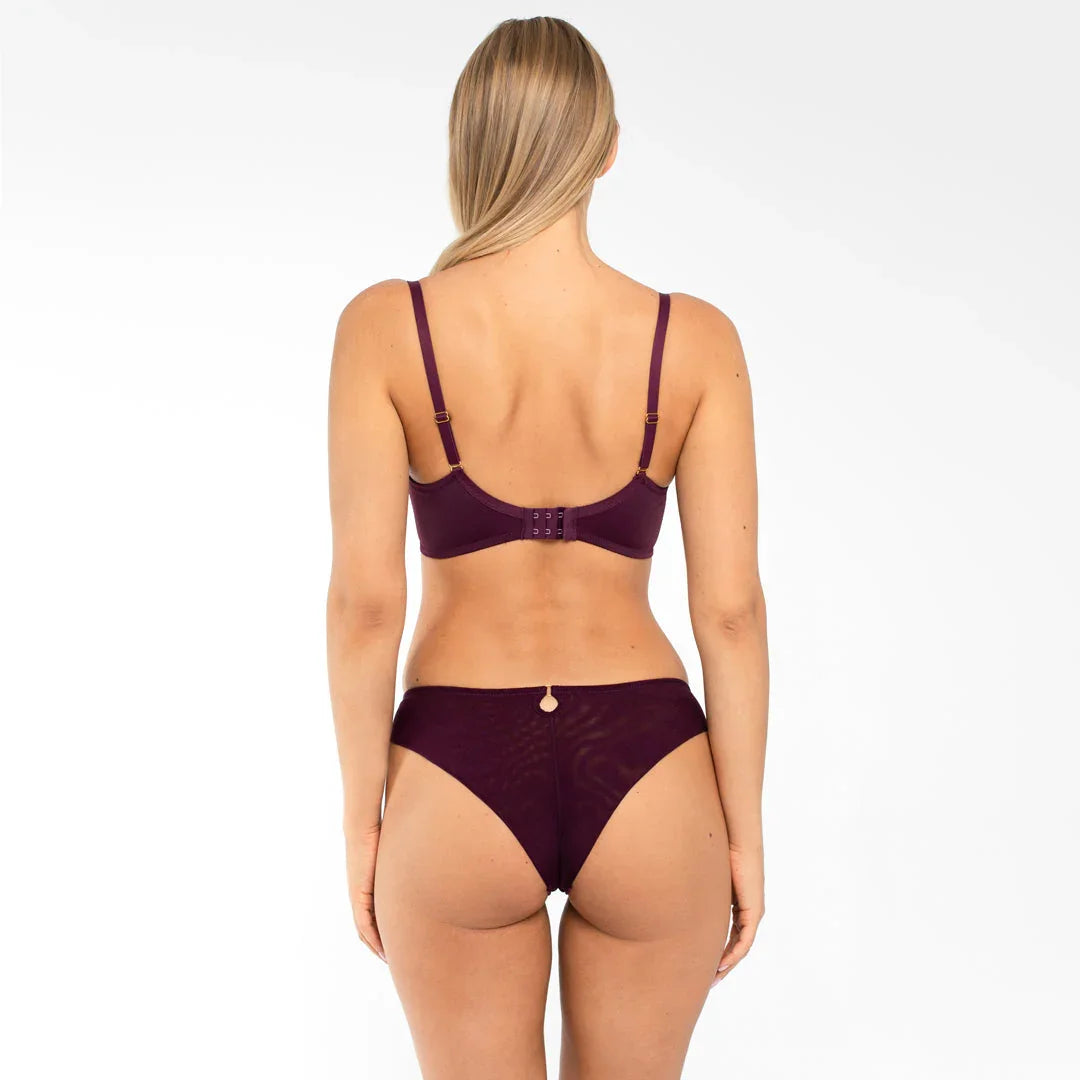 Sheer Mesh Embroidered Full Figure Bra Perla Aubergine - STREET STYLE