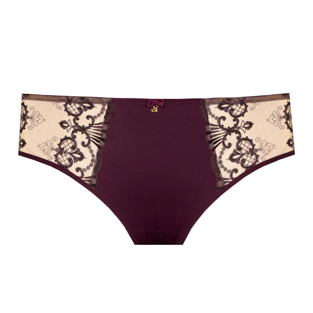 Sheer Mesh Tulle Embroidered Brief Panty Perla Aubergine - STREET STYLE