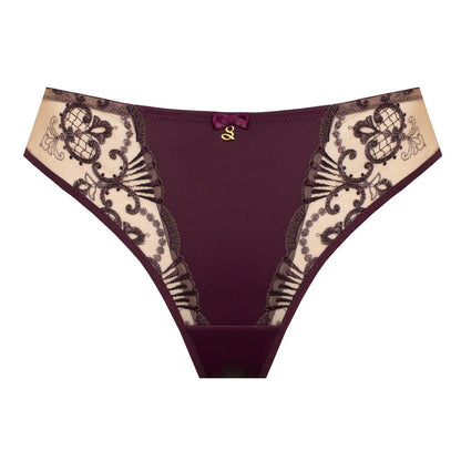Sheer Mesh Tulle Embroidered Tanga Panty Perla Aubergine - STREET STYLE