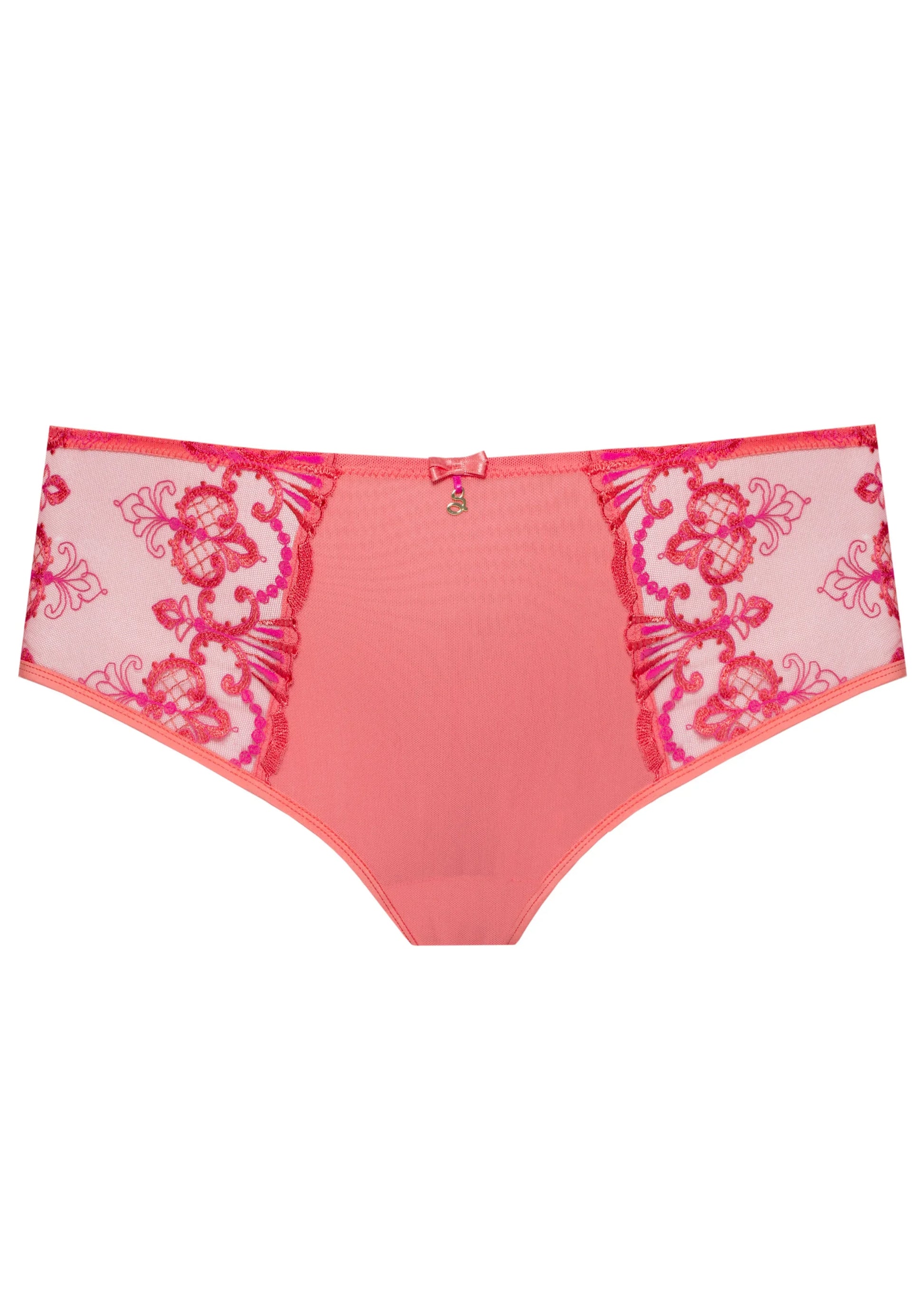 Sheer Mesh Tulle Embroidered Brief Panty Perla Coral - STREET STYLE