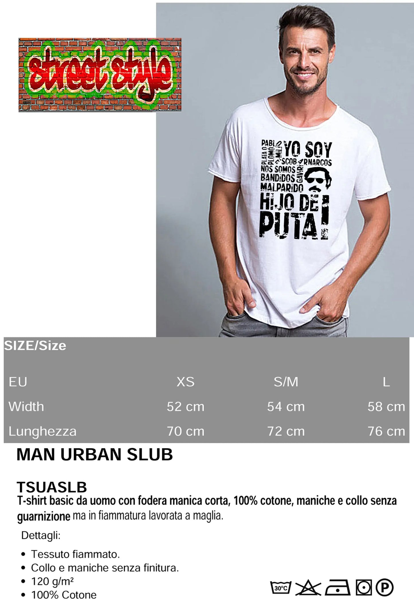 Pablo Escobar Hijo de Puta 18-98-3 T-shirt Urban Slub Men Uomo 100% Cotone Fiammato JK - STREET STYLE