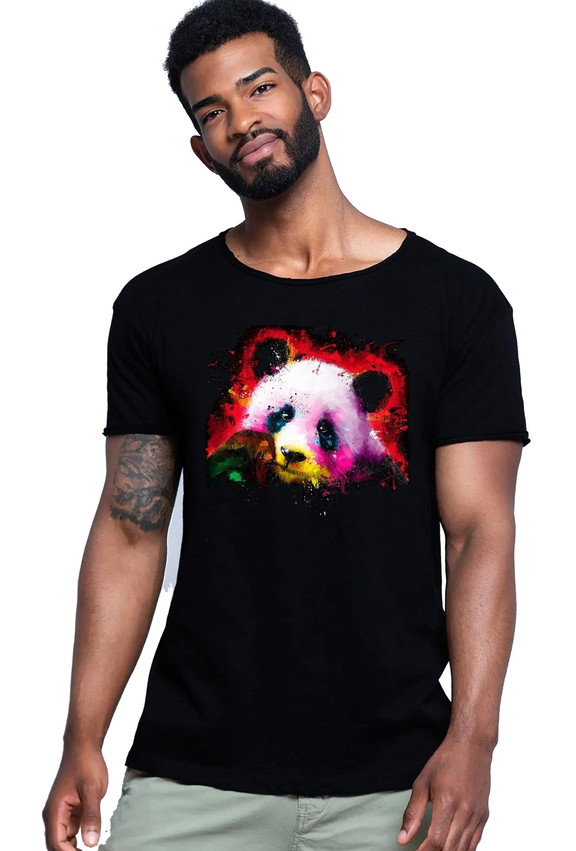 Panda Pop Color Stilizzato 18-20-32 T-shirt Urban Slub Men Uomo 100% Cotone Fiammato JK - STREET STYLE