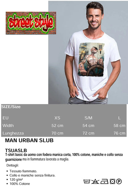 T-shirt Uomo Urban Slub Popeye Jack Daniels - Cotone Fiammato - STREET STYLE