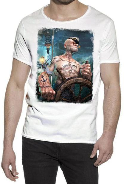 Popeye Jack Daniels T-Shirt Uomo Cotone Fiammato - STREET STYLE
