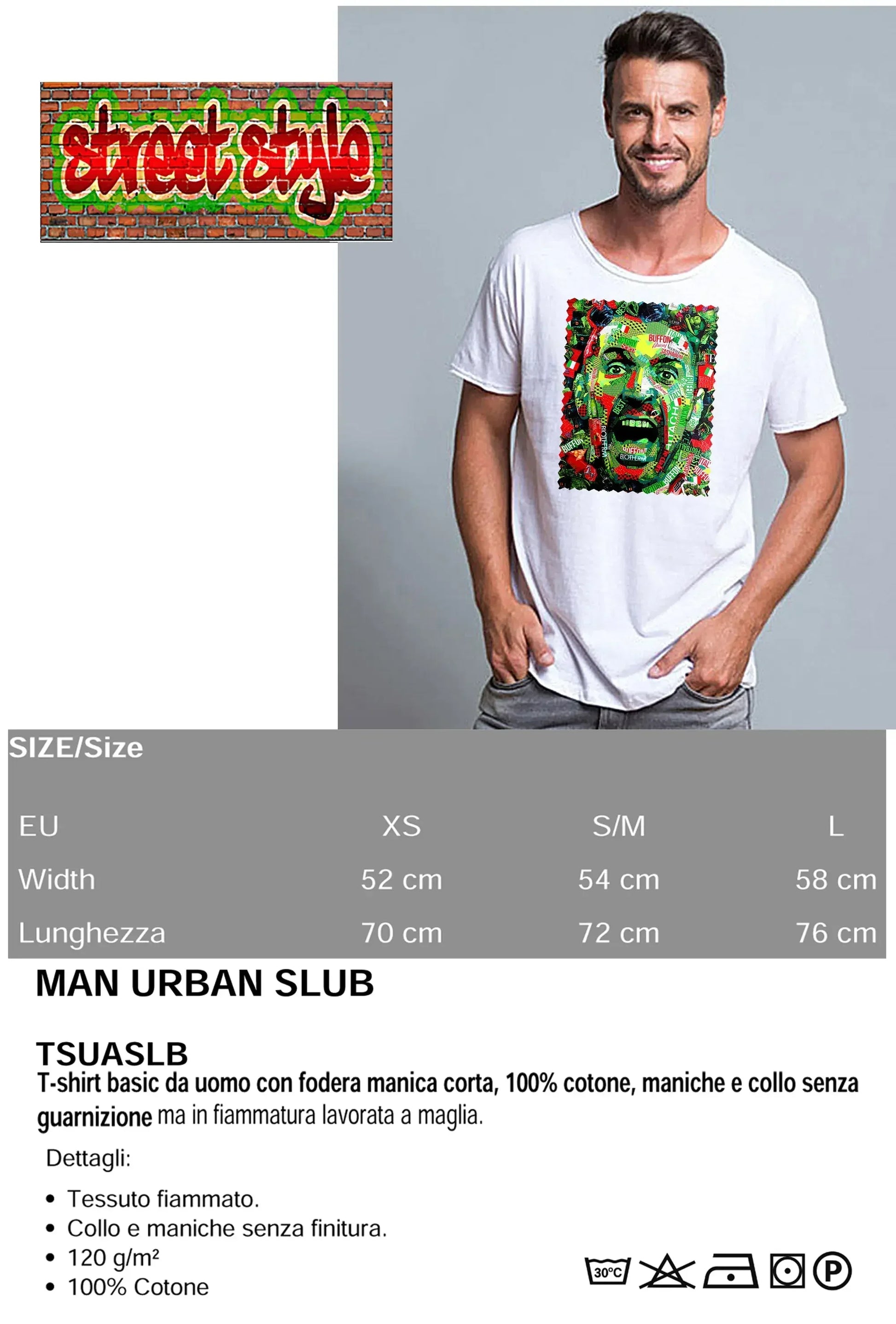 Portrait Buffon Color Artistico Stilizzato 18-30-17 T-shirt Urban Slub Men Uomo 100% Cotone Fiammato JK - STREET STYLE