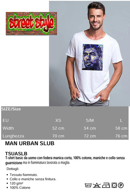 Portrait Suarez Color Artistico Stilizzato 18-30-21 T-shirt Urban Slub Men Uomo 100% Cotone Fiammato JK - STREET STYLE