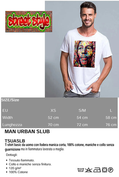 Potrait Bob Marley Color Artistico Stilizzato 18-30-12 T-shirt Urban Slub Men Uomo 100% Cotone Fiammato JK - STREET STYLE