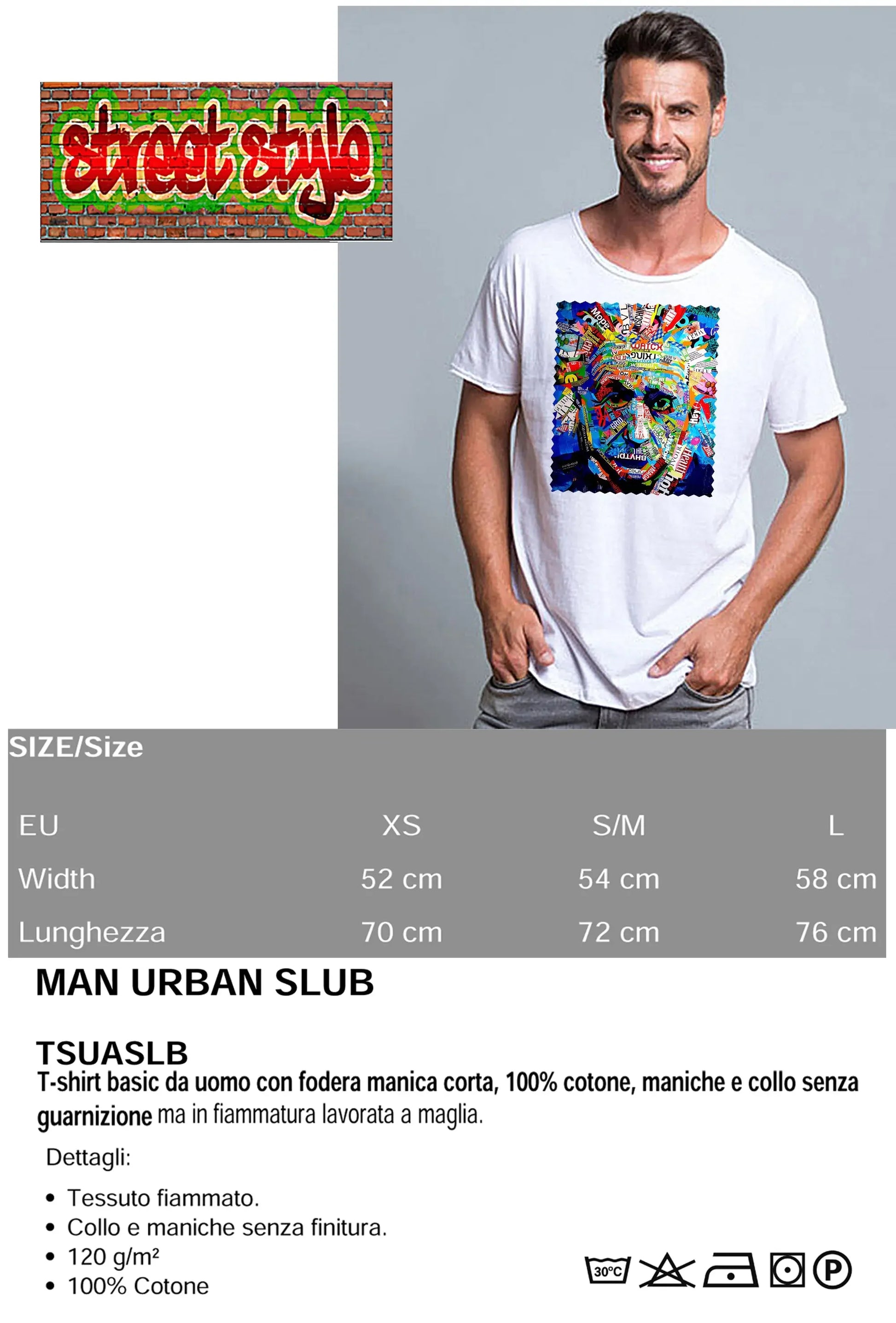 Potrait Eintein Color Artistico Stilizzato 18-30-6 T-shirt Urban Slub Men Uomo 100% Cotone Fiammato JK - STREET STYLE