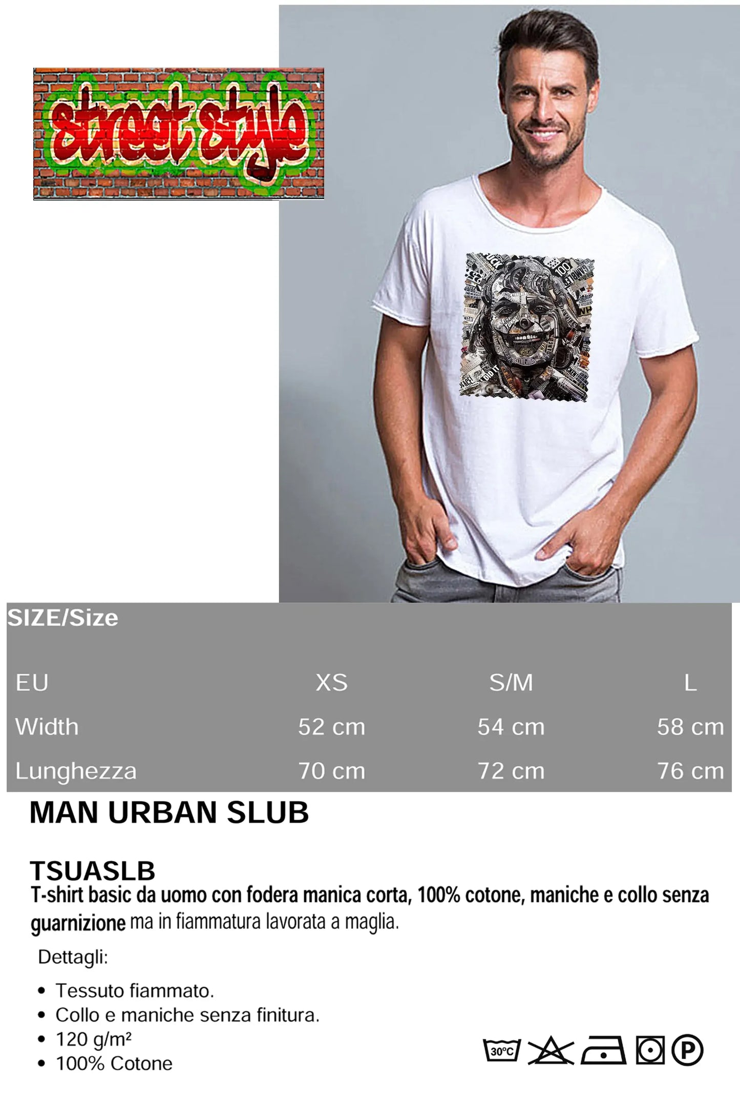 Portrait Joker Color Artistico Stilizzato 18-30-9 T-shirt Urban Slub Men Uomo 100% Cotone Fiammato JK - STREET STYLE