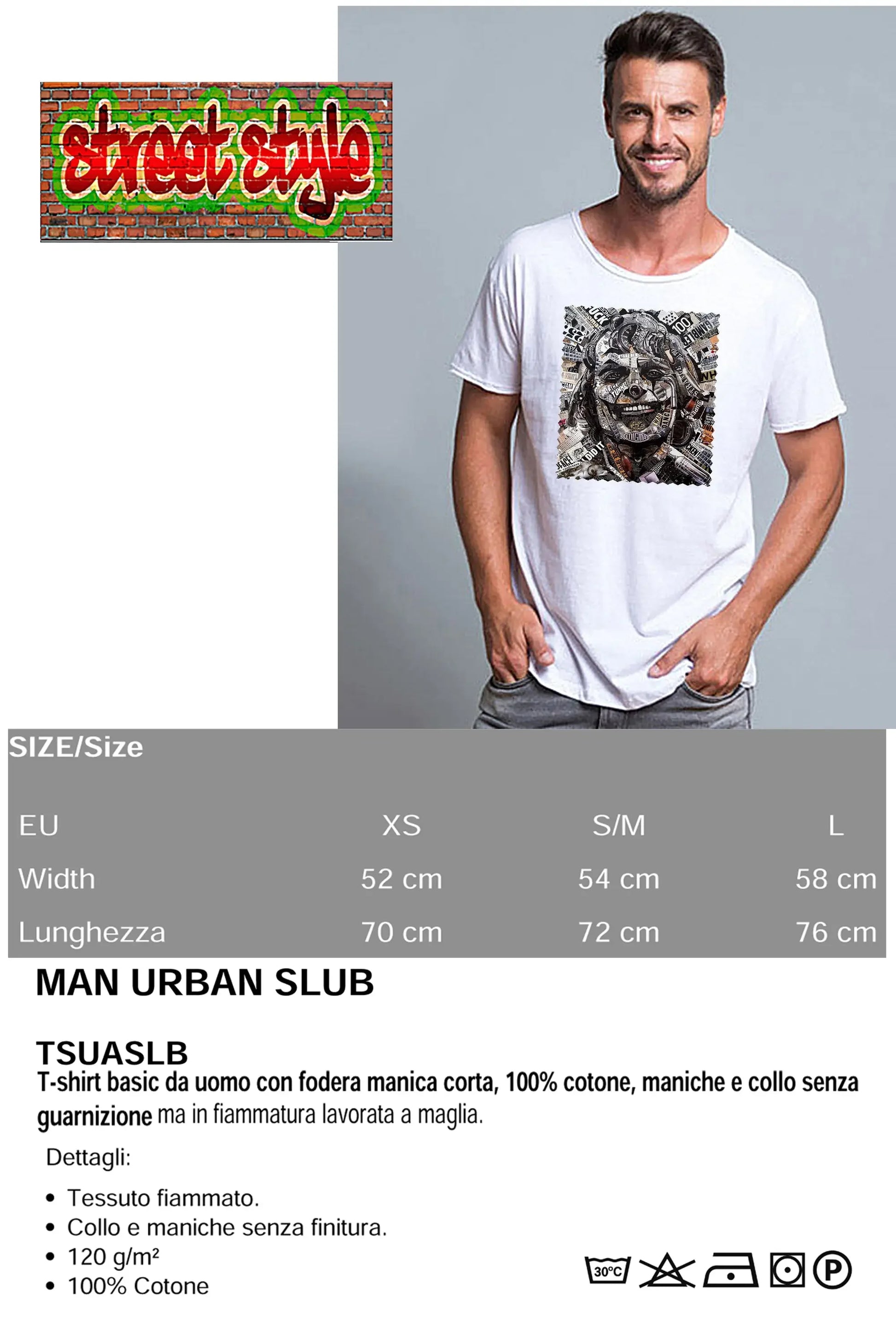 Portrait Joker Color Artistico Stilizzato 18-30-9 T-shirt Urban Slub Men Uomo 100% Cotone Fiammato JK - STREET STYLE