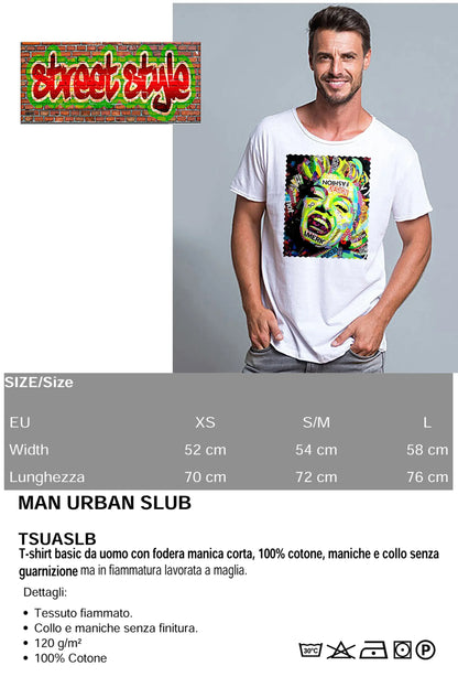 Potrait Marilyn Monrooe Color Artistico Stilizzato 18-30-7 T-shirt Urban Slub Men Uomo 100% Cotone Fiammato JK - STREET STYLE