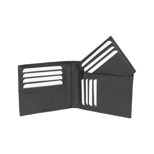 RB12106A | Men's Wallet in Genuine Full Grain Leather, Dollar Grain/Light. Black Color. RFID Protection. Closed Dimensions: 12.5 x 9.5 x 2 cm. Packaging: Gift box bottom/lid - STREET STYLE