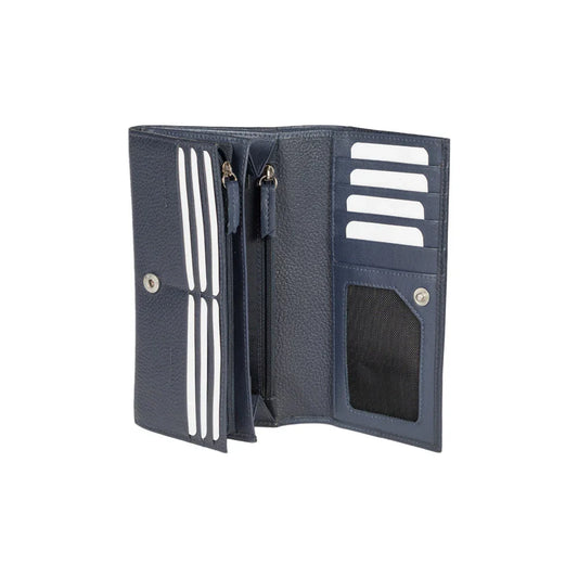 RB12129D | Women's Wallet in Genuine Full Grain Leather, Dollar Grain/Light. Color Blue. RFID Protection. Closed Dimensions: 18.5 x 10 x 3 cm. Packaging: Gift box bottom/lid - STREET STYLE