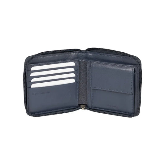 RB12175D | Zip Around Wallet in Genuine Full Grain Leather, Dollar Grain/Light. Color Blue. RFID Protection. Closed Dimensions: 11.5 x 10.5 x 2 cm. Packaging: Gift Box Bottom/Lid - STREET STYLE