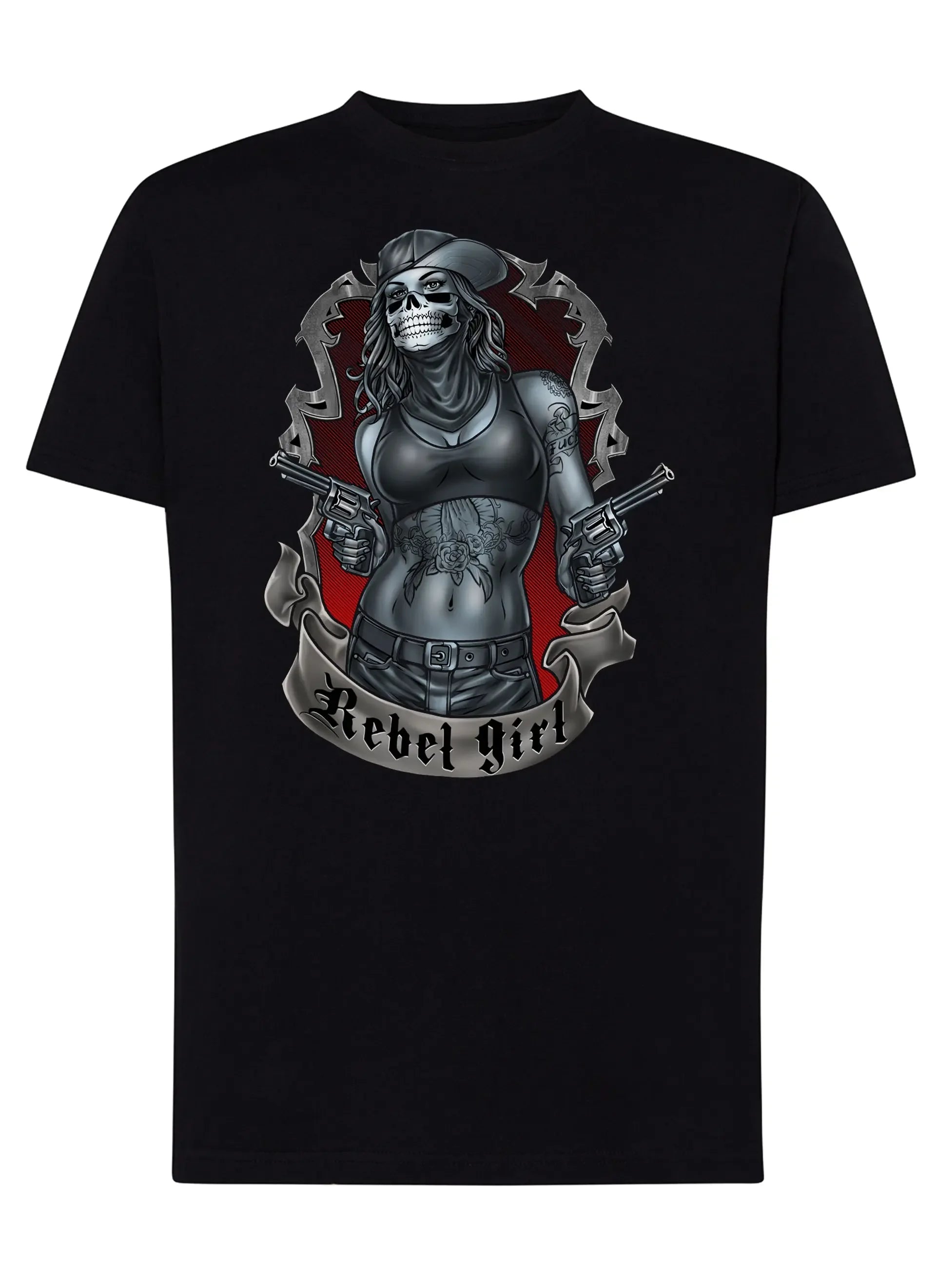 Rebel Girl Skull Tattoo 9046 T-shirt Urban Men Uomo 100% Cotone Pettinato JK - STREET STYLE