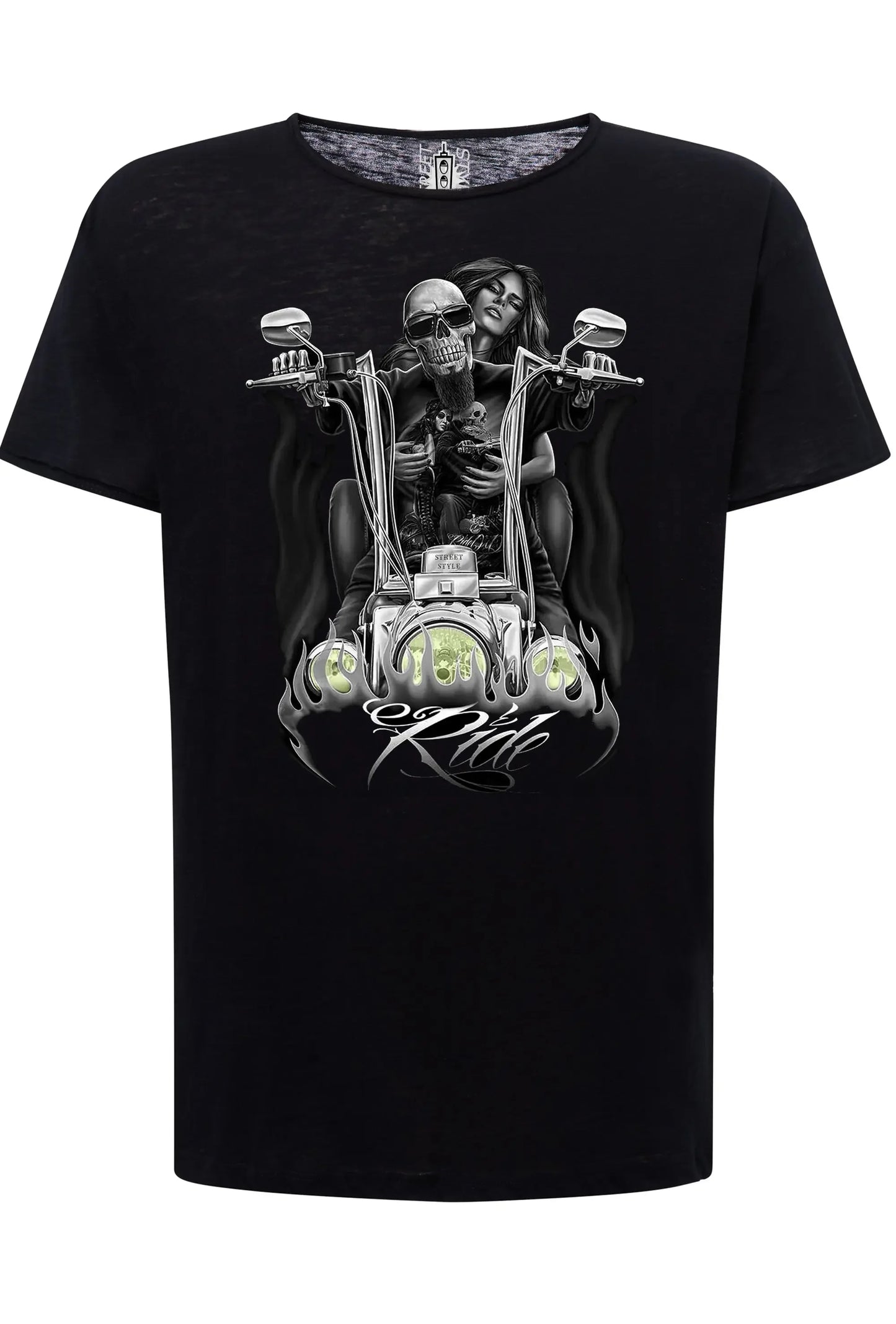 Ride Fire Tattoo Skull - T-shirt Uomo Cotone Fiammato - STREET STYLE