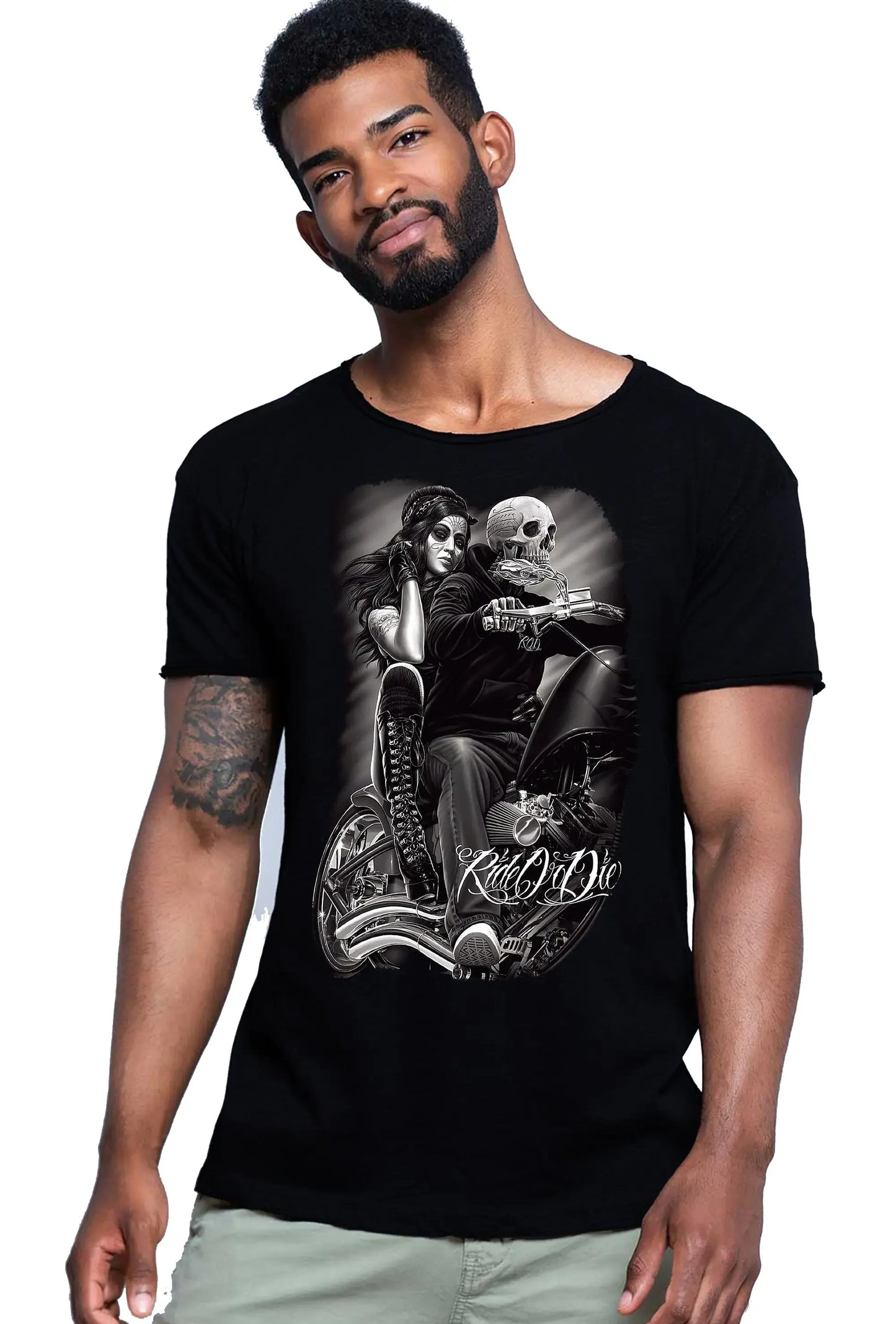 Ride or Die Tattoo Skull - T-shirt Uomo Urban Slub - STREET STYLE