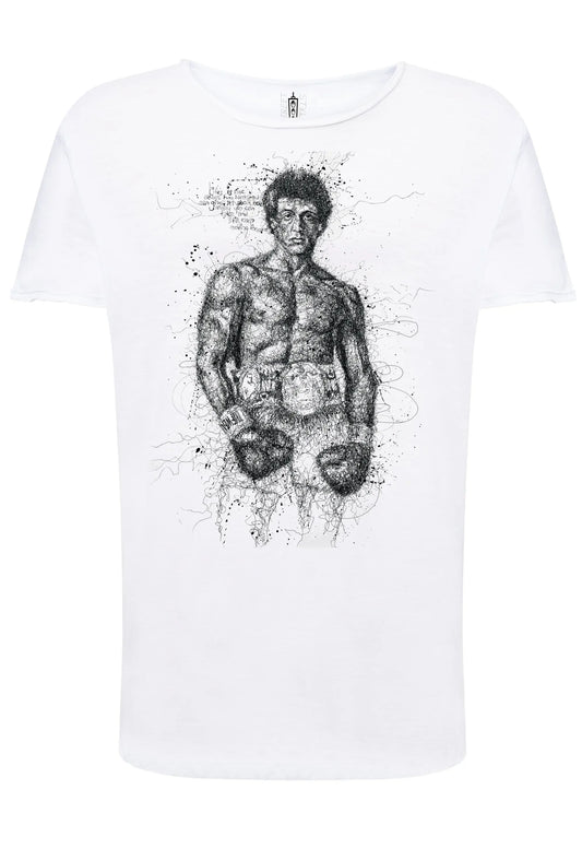 Rocky Balboa Artistico Stilizzato 18-56 T-shirt Urban Slub Men Uomo 100% Cotone Fiammato JK - STREET STYLE