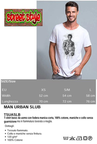 Rocky Balboa Artistico Stilizzato 18-56 T-shirt Urban Slub Men Uomo 100% Cotone Fiammato JK - STREET STYLE