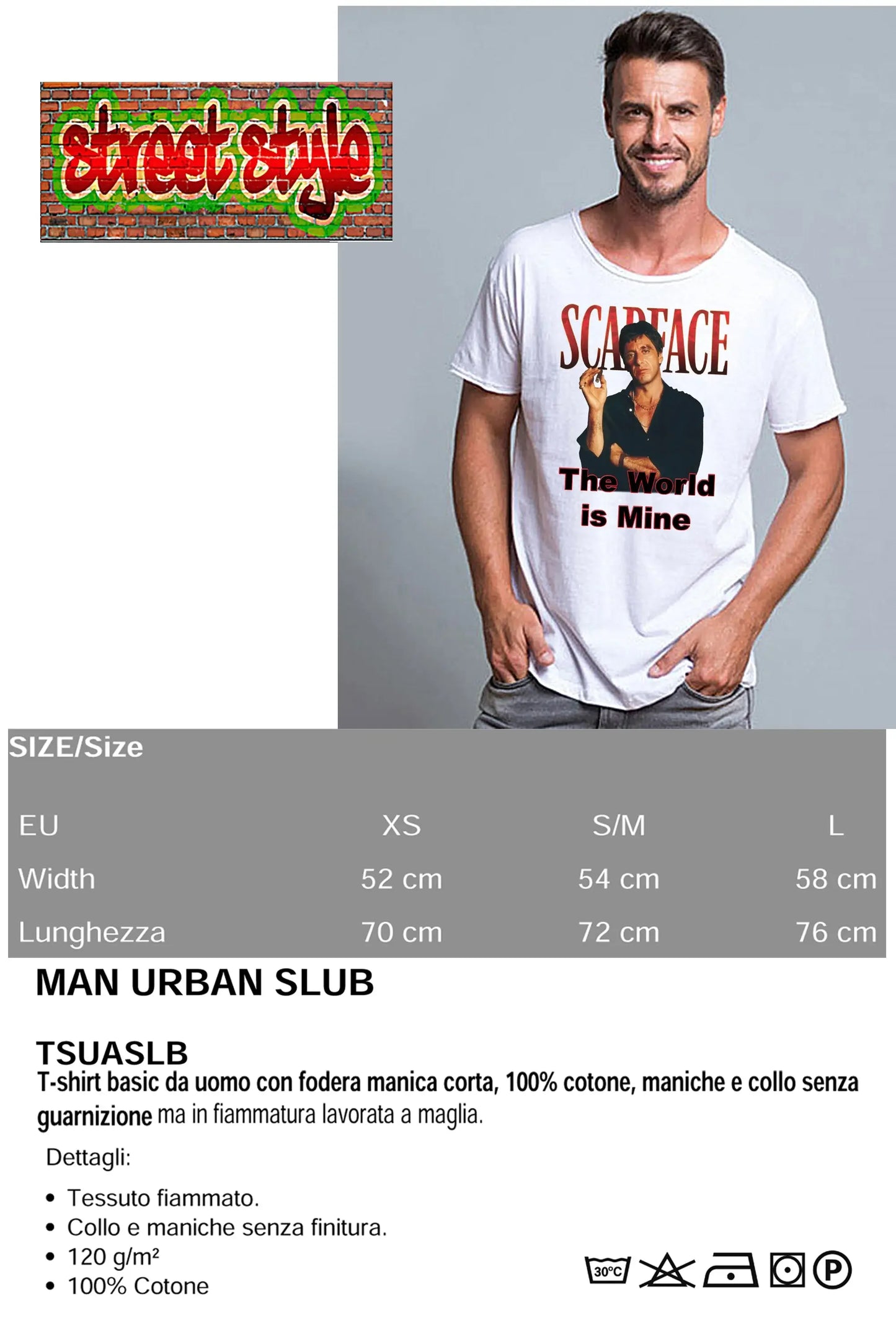 Scarface con Sigaro The Legend Soggetto Attore Cinema Film 18-25 T-shirt Urban Slub Men Uomo 100% Cotone Fiammato JK - STREET STYLE