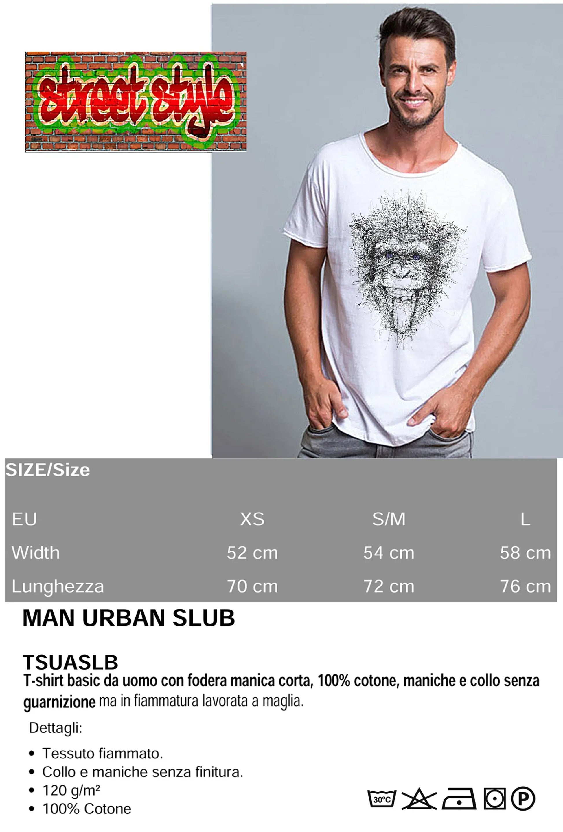 Scimmia Stilizzato Color Cantante Soggetto 18-73 T-shirt Urban Slub Men Uomo 100% Cotone Fiammato BS - STREET STYLE